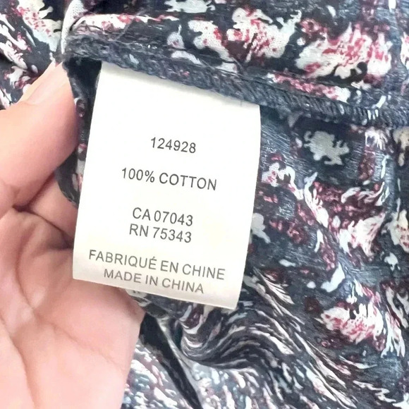 Joie Navy Blue Pattern Balloon Sleeve Cotton Peasant Top Size Medium NWOT - Picture 8 of 9